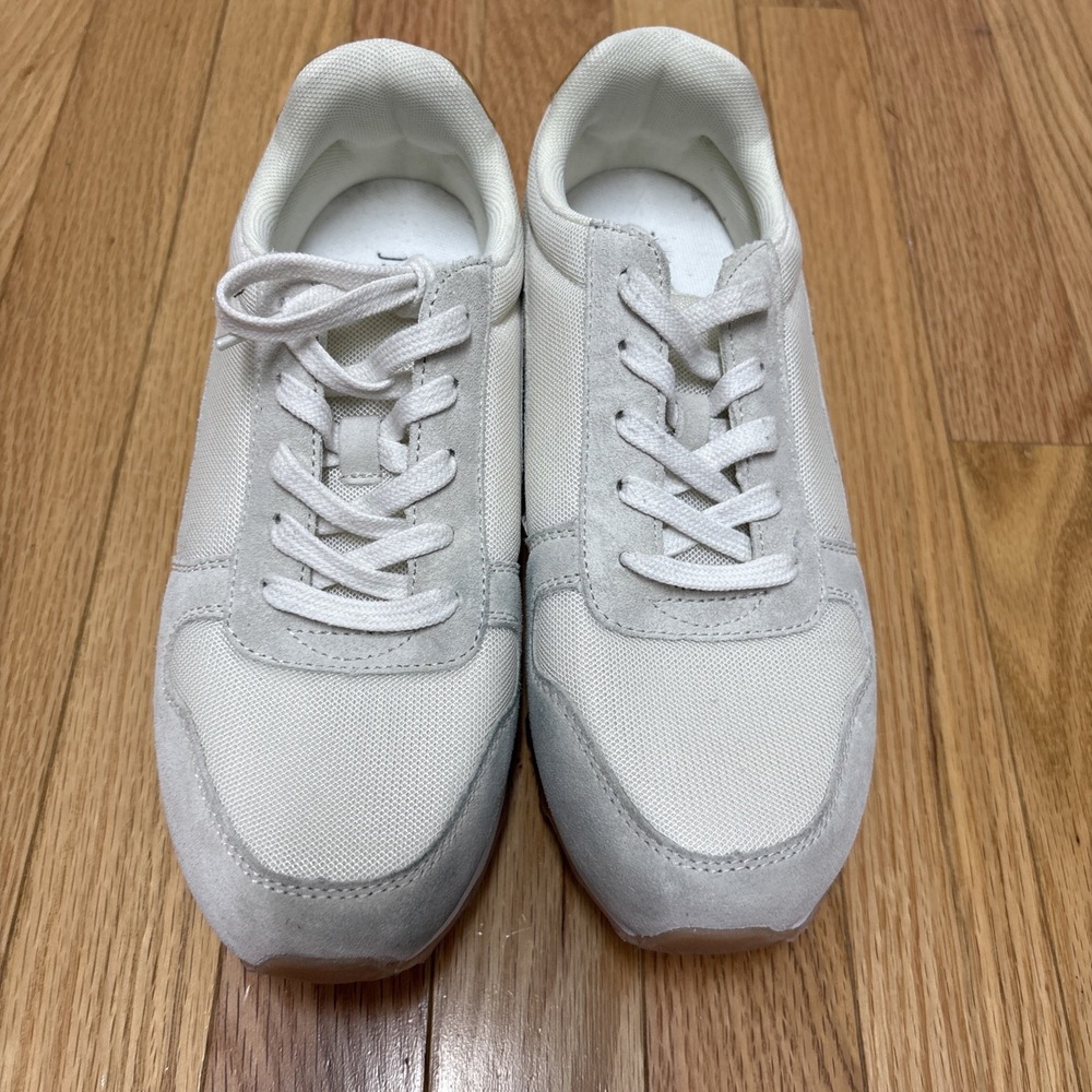 J Crew City Women's Size 8.5 BC254 White/Gold‎ Fabric & Suede Casual Sneakers
